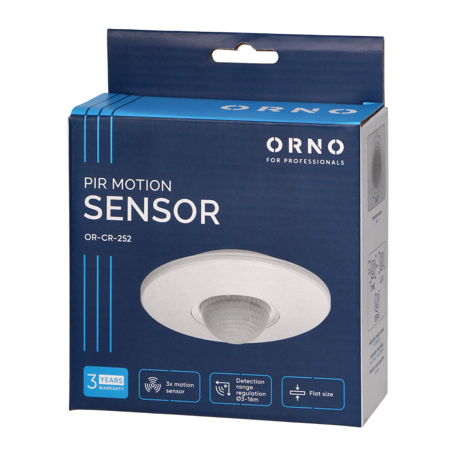 PIR motion sensor with 3 detectors, IP 20