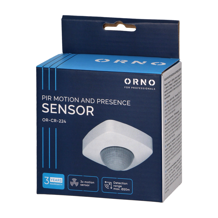 Czujnik ruchu i obecności 360°, IP20, 2000W, 3 sensory, biały