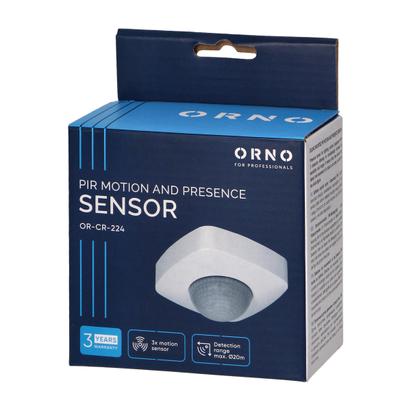 PIR motion and presence sensor 360°, IP20, 2000W, 3 sensors, white
