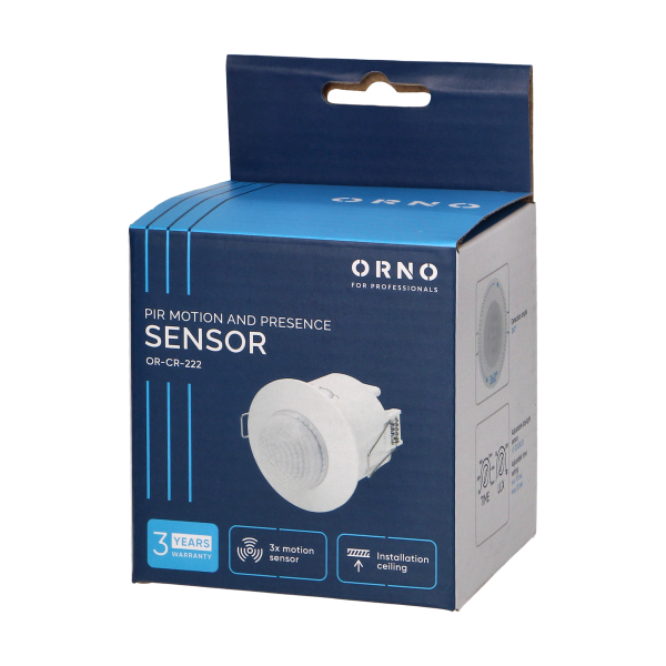 Flush mounted PIR motion and presence sensor 360°, IP20 , 1200W, 3 sensors, white