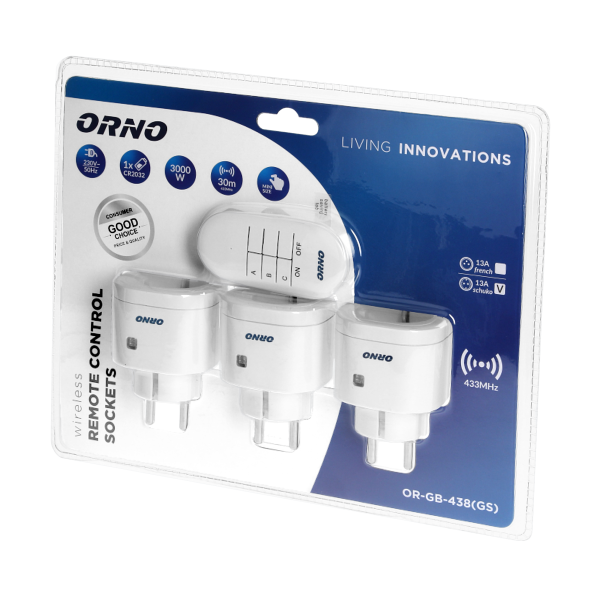 Zestaw bezprzewodowych mini gniazd sterowanych pilotem 3+1, wersja schuko