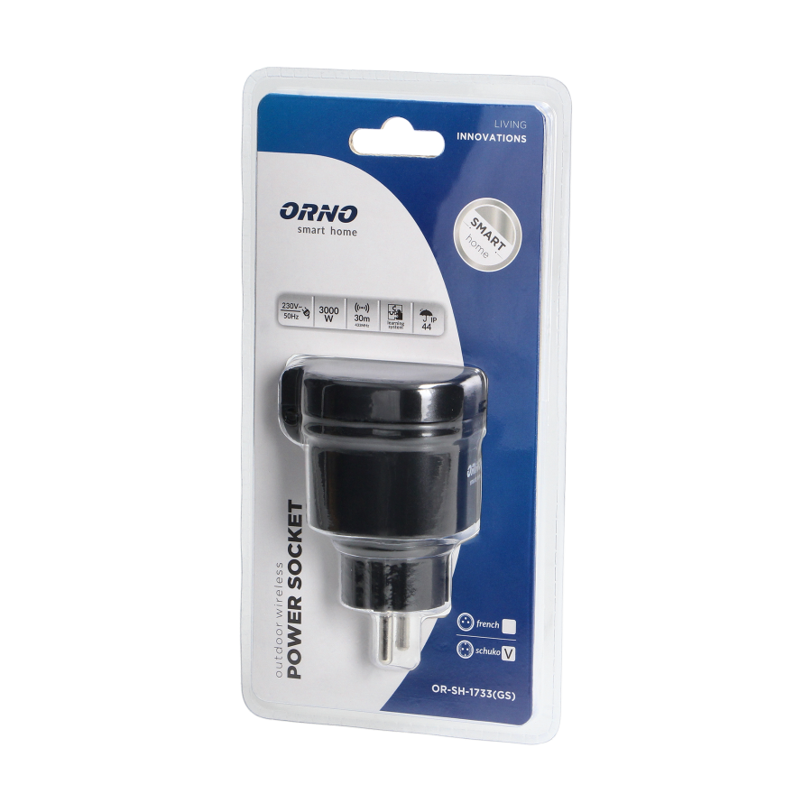 Outdoor wireless power socket with radio receiver, IP44, ORNO Smart Home, Schuko