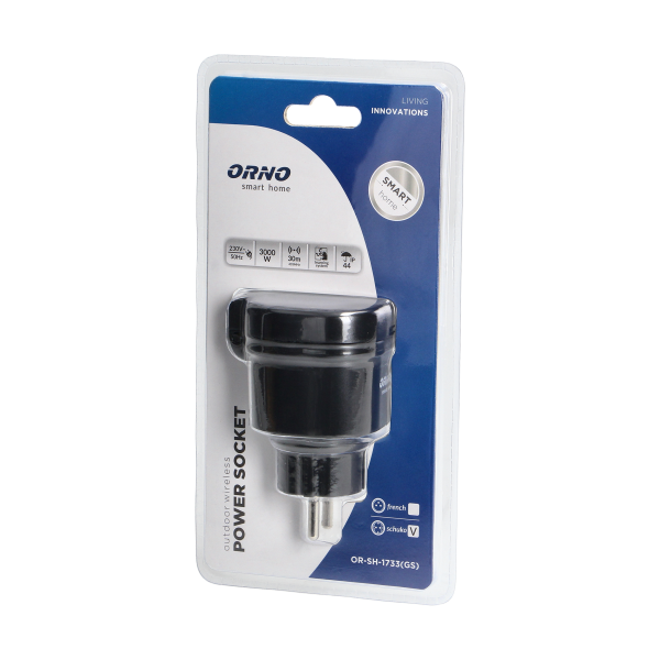 Gniazdo sieciowe zewnętrzne sterowane bezprzewodowo, z odbiornikiem radiowym, IP44, ORNO Smart Home, Schuko