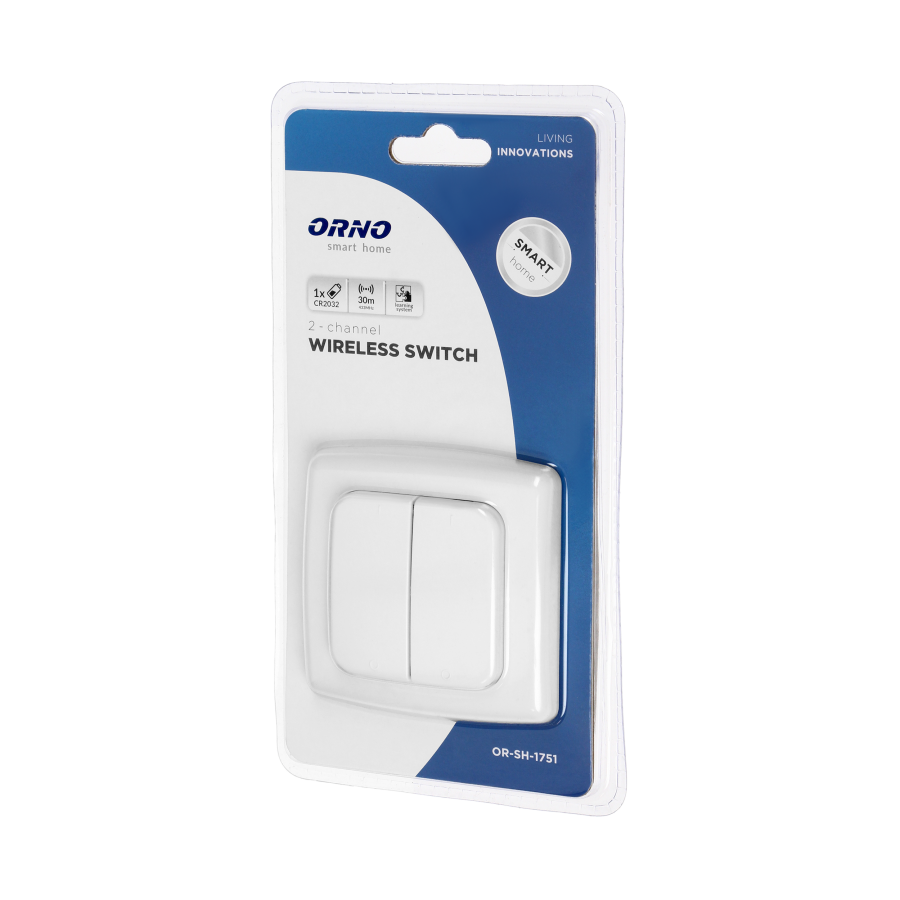 Switch with 2 channels and radio transmitter, used for wireless control of flush-mounted switches and sockets, surface-mounted, ORNO Smart Home