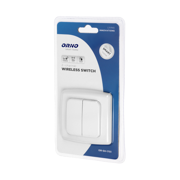 Switch with 2 channels and radio transmitter, used for wireless control of flush-mounted switches and sockets, surface-mounted, ORNO Smart Home
