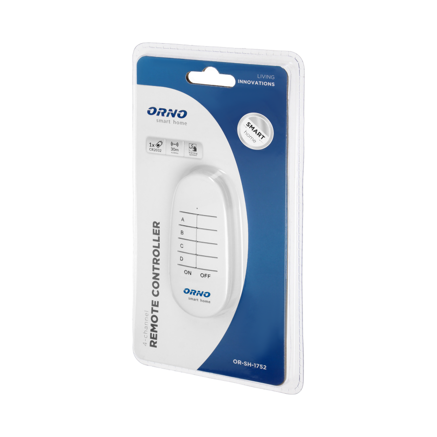 Remote control unit for wireless control of flush-mounted switches and sockets, 4 channels, ORNO Smart Home