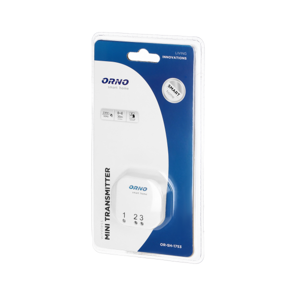 Wireless transmitter with 1 channel, compatible with any switch for wireless control of flush-mounted relays and sockets, Orno Smart Home Wireless transmitter with 1 channel, compatible with any switch for wireless control of flush-mounted relays and sockets, Orno Smart Home