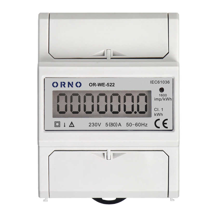 1 phase electricity consumption indicator, 80A, 3 modules, DIN TH-35mm