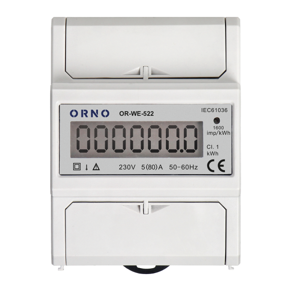 1 phase electricity consumption indicator, 80A, 3 modules, DIN TH-35mm