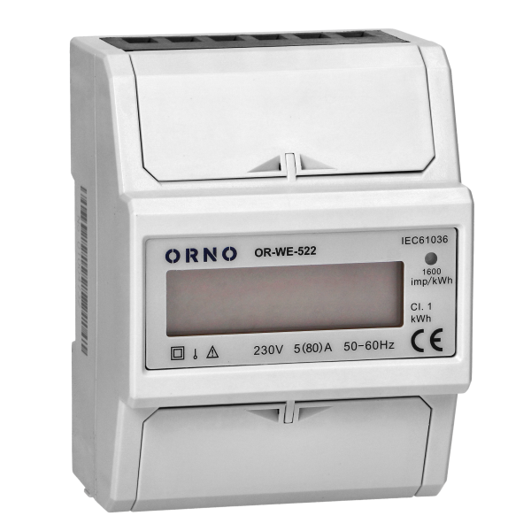 1 phase electricity consumption indicator, 80A, 3 modules, DIN TH-35mm