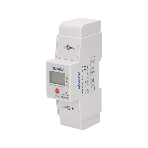 1-fazowy wskaźnik zużycia energii elektrycznej, 80A, dodatkowy wskaźnik, wyjście impulsowe, przycisk RESET, 2 moduły, DIN TH-35mm