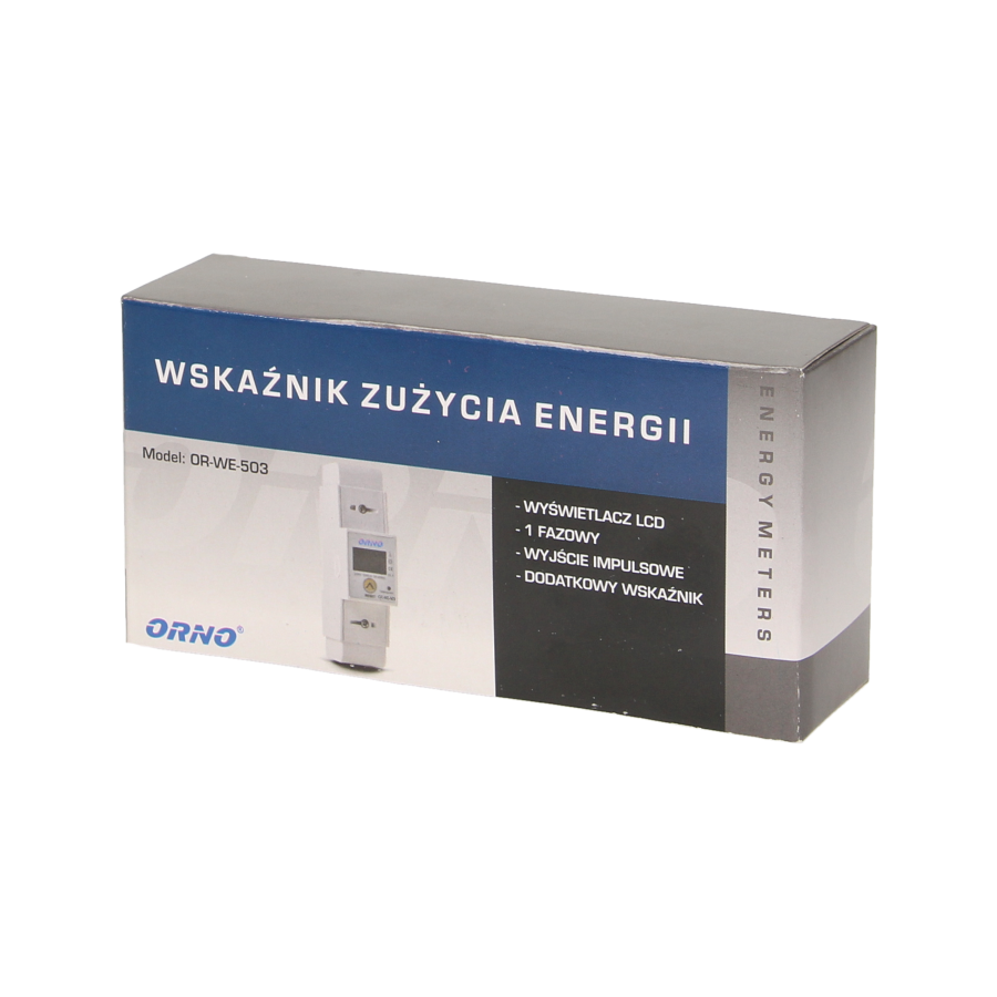1-fazowy wskaźnik zużycia energii elektrycznej, 80A, dodatkowy wskaźnik, wyjście impulsowe, przycisk RESET, 2 moduły, DIN TH-35mm