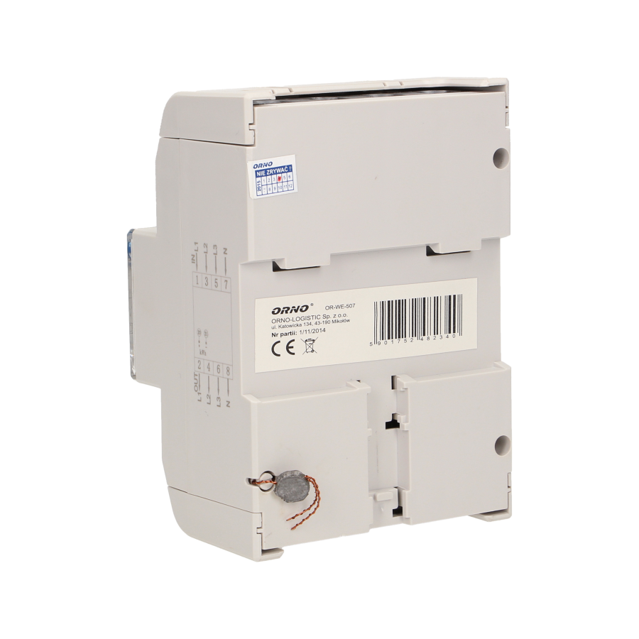 3-fazowy wskaźnik energii elektrycznej, 120A, 5 modułów, DIN TH-35mm, dodatkowy przycisk