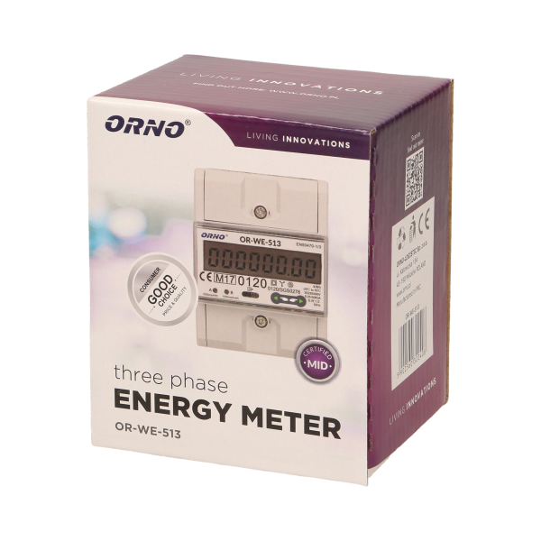 3-phase energy meter, 80A, MID, 4,5 modules, DIN TH-35mm 3-phase energy meter, 80A, MID, 4,5 modules, DIN TH-35mm