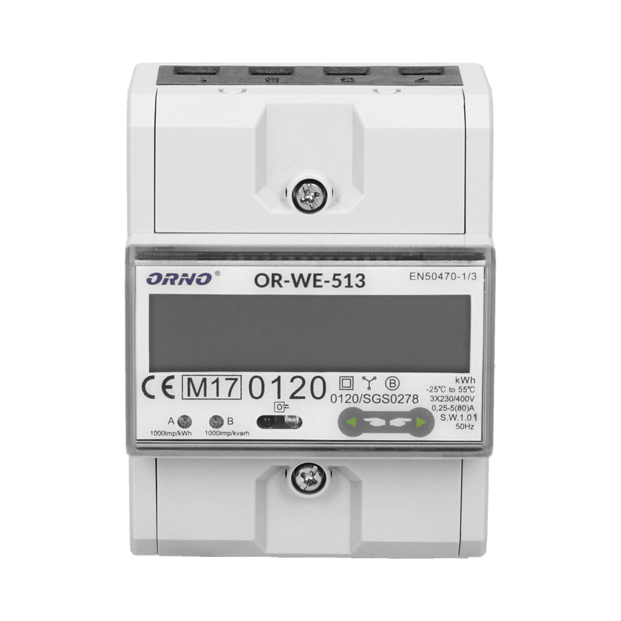 3-fazowy licznik energii elektrycznej, 80A, MID, 4,5 moduły, DIN TH-35mm