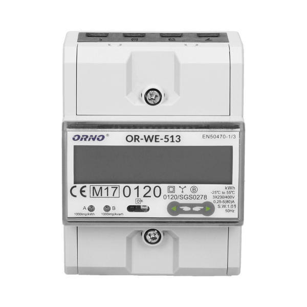 3-fazowy licznik energii elektrycznej, 80A, MID, 4,5 moduły, DIN TH-35mm 3-fazowy licznik energii elektrycznej, 80A, MID, 4,5 moduły, DIN TH-35mm