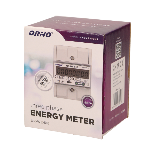 3-phase energy meter with RS-485, 80A, MID, 4,5 modules, DIN TH-35mm