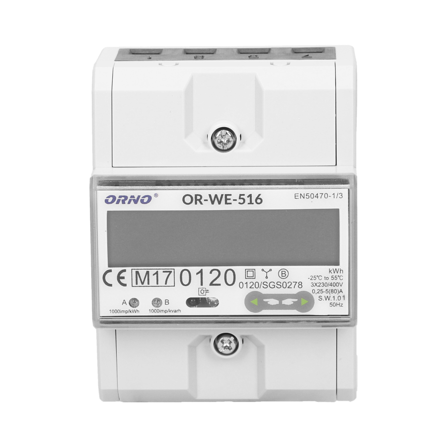 3-fazowy licznik energii elektrycznej, 80A, port RS-485, MID, 4,5 moduły, DIN TH-35mm