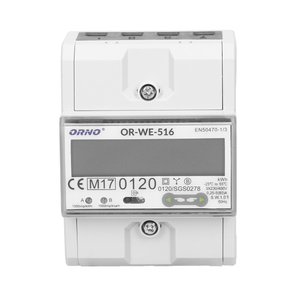 3-fazowy licznik energii elektrycznej, 80A, port RS-485, MID, 4,5 moduły, DIN TH-35mm 3-fazowy licznik energii elektrycznej, 80A, port RS-485, MID, 4,5 moduły, DIN TH-35mm