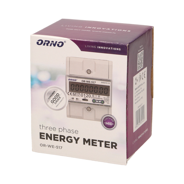 3-phase multi-tariff energy meter with RS-485, 80A. 4,5 modules, DIN TH-35mm