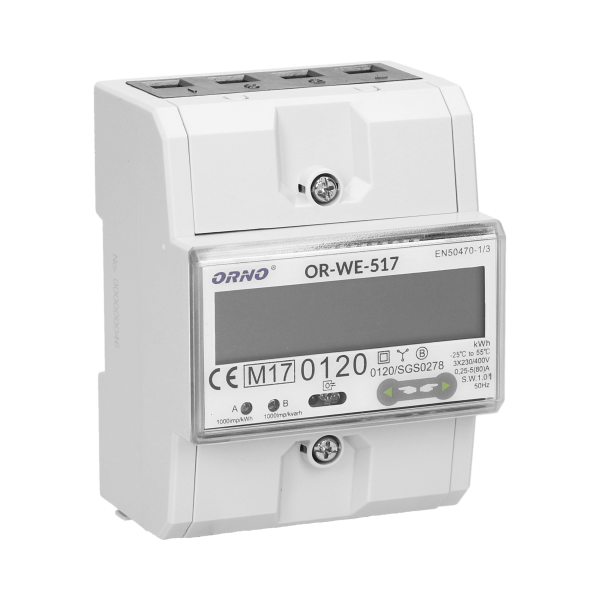 3-phase multi-tariff energy meter with RS-485, 80A. 4,5 modules, DIN TH-35mm