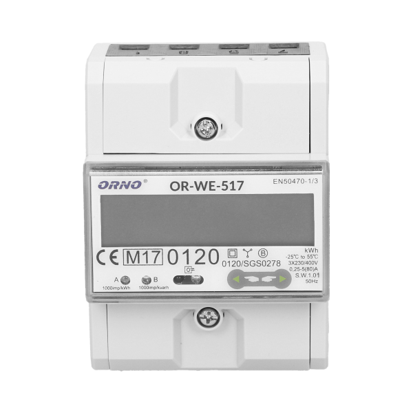 3-fazowy licznik energii elektrycznej, 80A, port RS-485, wielotaryfowy, 4,5 moduły, DIN TH-35mm