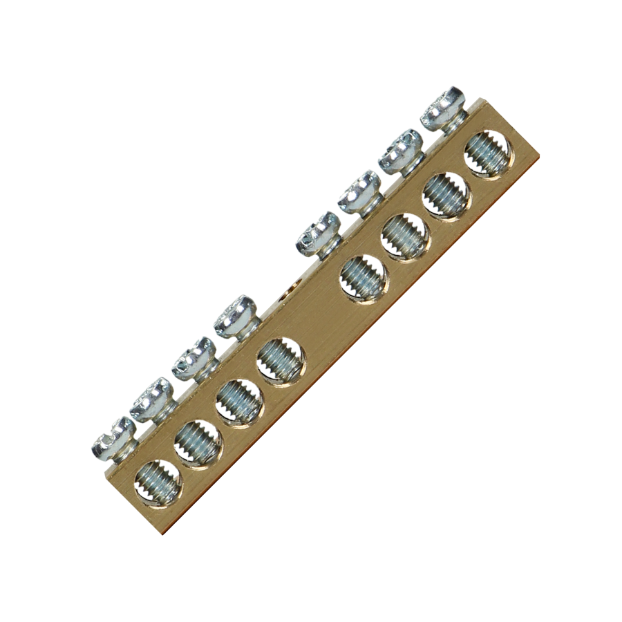 Non-insulated brass busbar, 8 cables