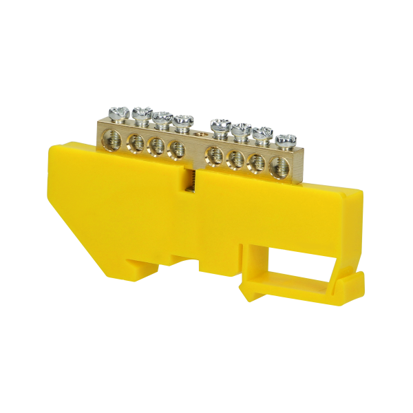 Distribution brass busbar PE, 8 wires, yellow Distribution brass busbar PE, 8 wires, yellow