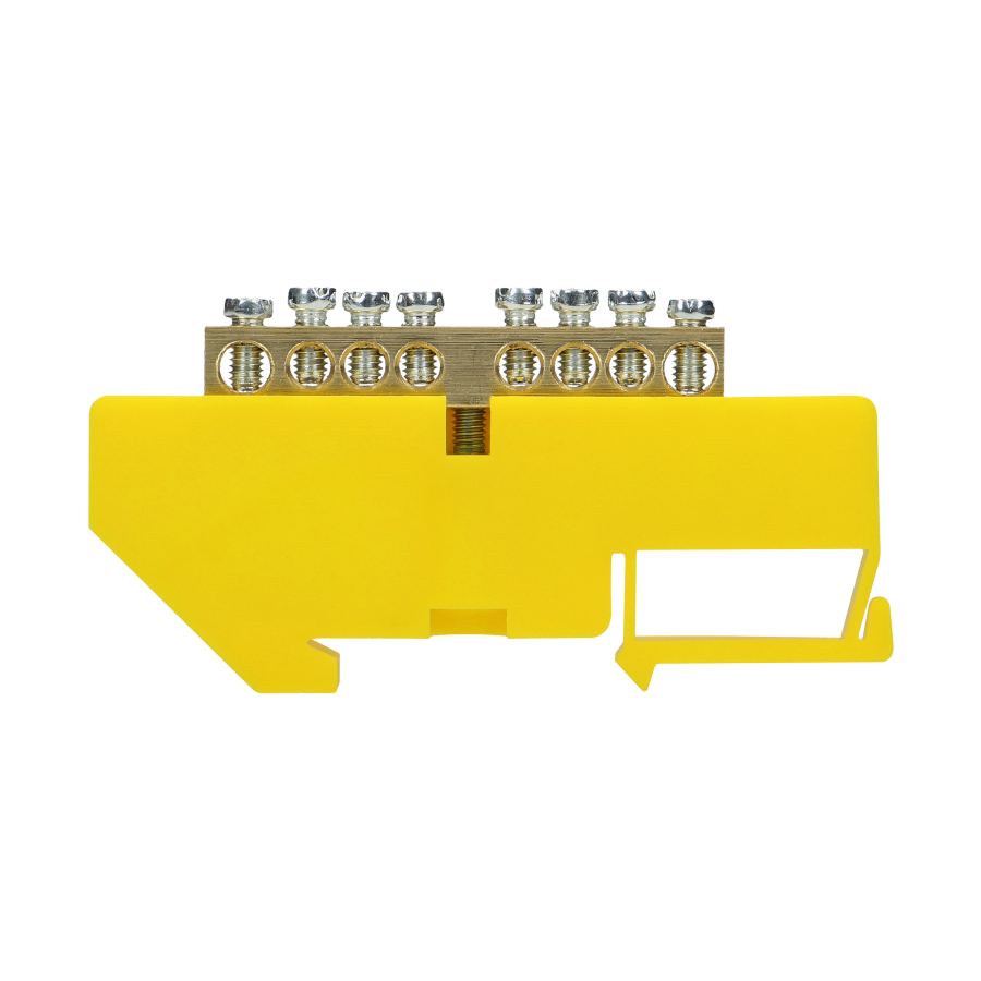 Distribution brass busbar PE, 8 wires, yellow