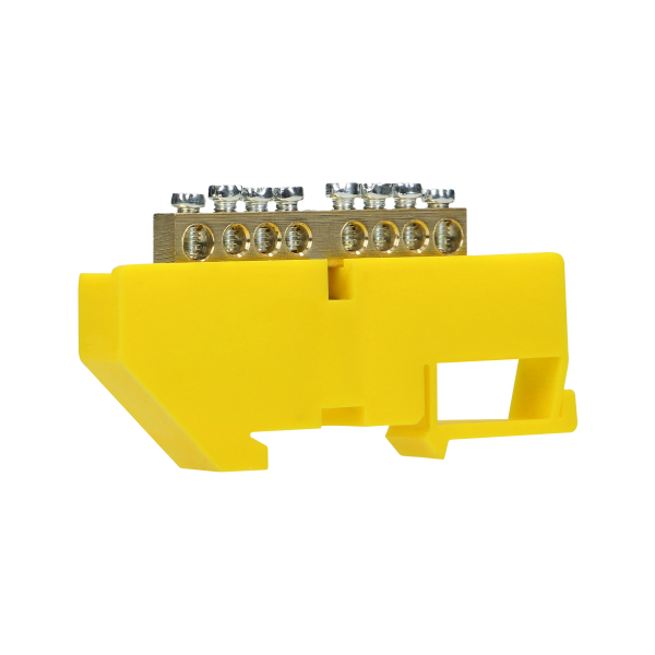 Distribution brass busbar PE, 8 wires, yellow Distribution brass busbar PE, 8 wires, yellow