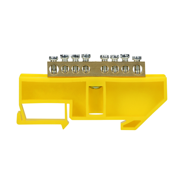 Distribution brass busbar PE, 8 wires, yellow Distribution brass busbar PE, 8 wires, yellow