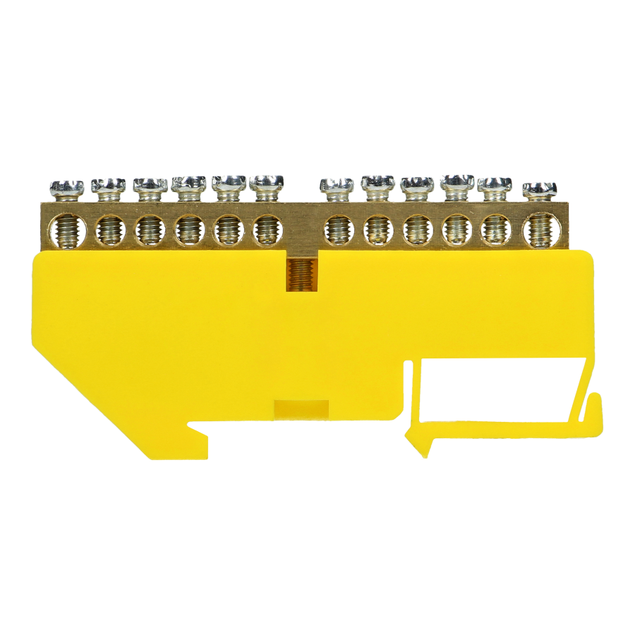 Distribution brass busbar PE, 12 wires, yellow