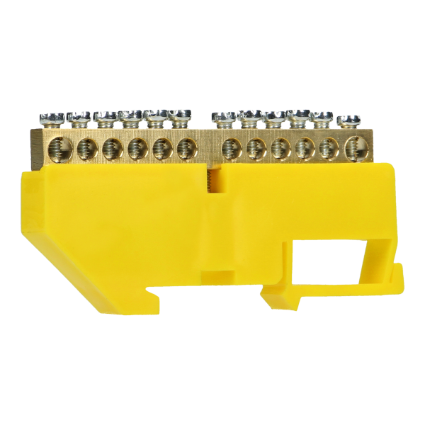 Distribution brass busbar PE, 12 wires, yellow