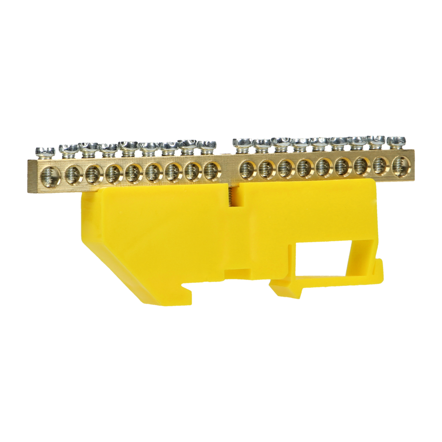 Distribution brass busbar, 18 wires, yellow