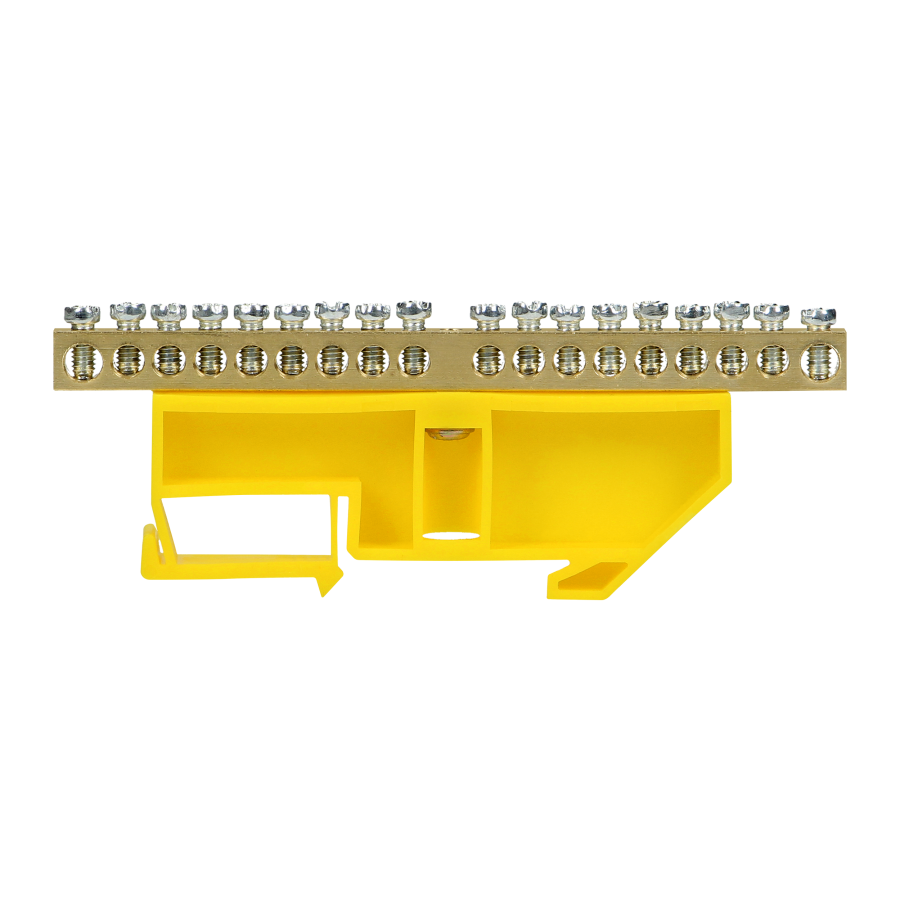 Distribution brass busbar, 18 wires, yellow