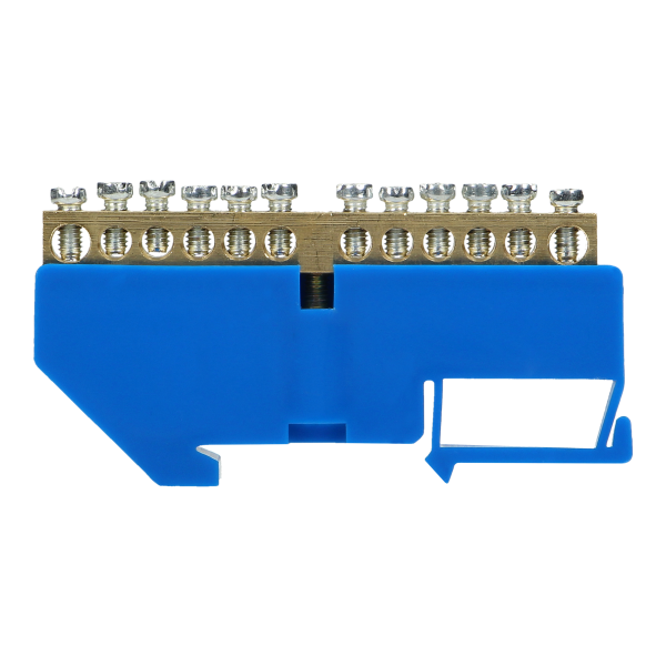 Distribution brass busbar N, 12 wires, blue