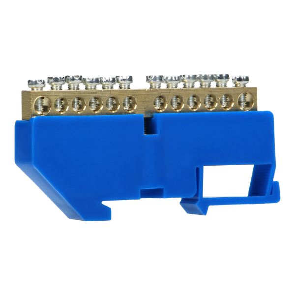 Distribution brass busbar N, 12 wires, blue