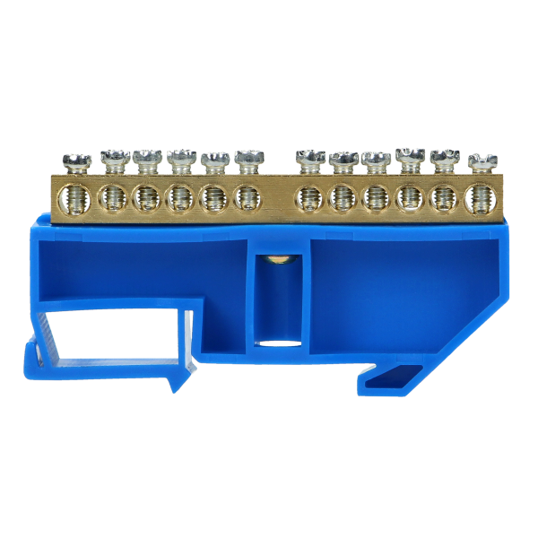 Distribution brass busbar N, 12 wires, blue