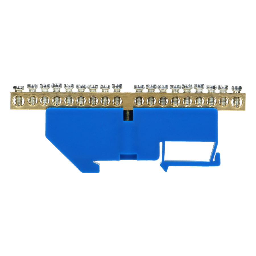 Distribution brass busbar N, 18 wires, blue