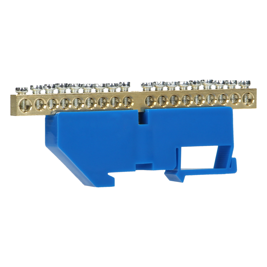 Distribution brass busbar N, 18 wires, blue