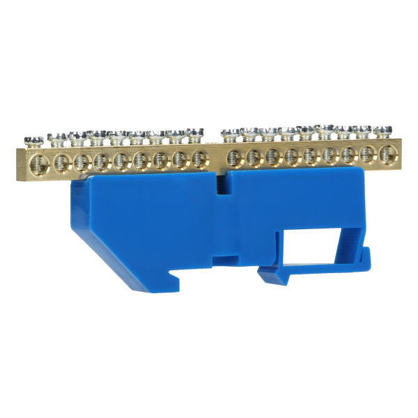 Distribution brass busbar N, 18 wires, blue