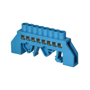 Insulated, neutral distribution busbar (N), 8 cables, blue