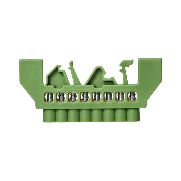 Insulated brass busbar PE, 8 wires, green