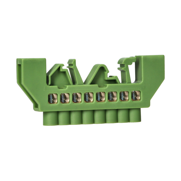 Insulated brass busbar PE, 8 wires, green