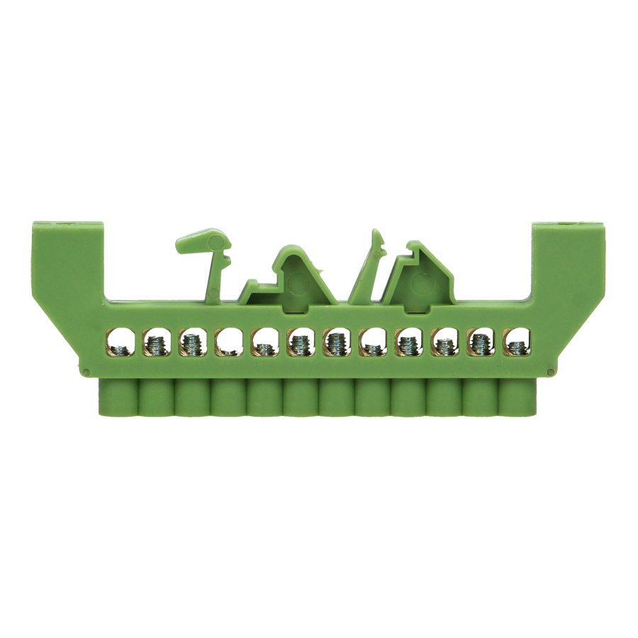 Insulated distribution brass busbar PE, 12 wires, green