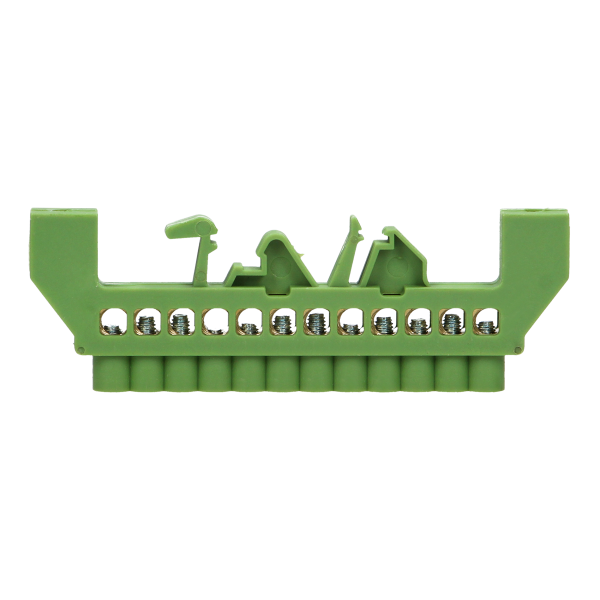 Insulated distribution brass busbar PE, 12 wires, green