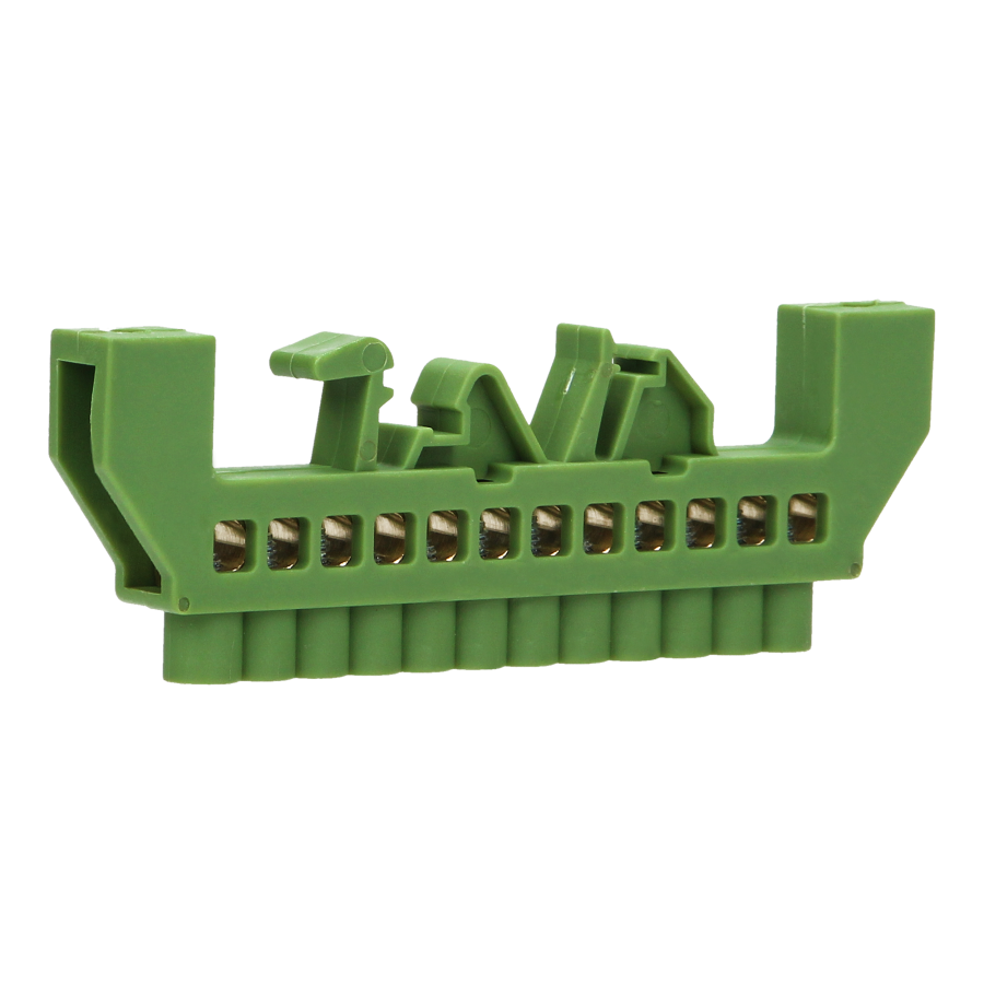 Insulated distribution brass busbar PE, 12 wires, green