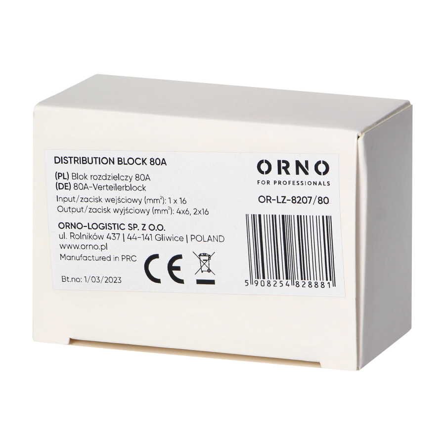 Power distribution block 80A, input terminal 16mm², output terminals 4x6mm², 2x16mm²