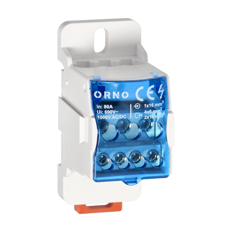 Power distribution block 80A, input terminal 16mm², output terminals 4x6mm², 2x16mm²