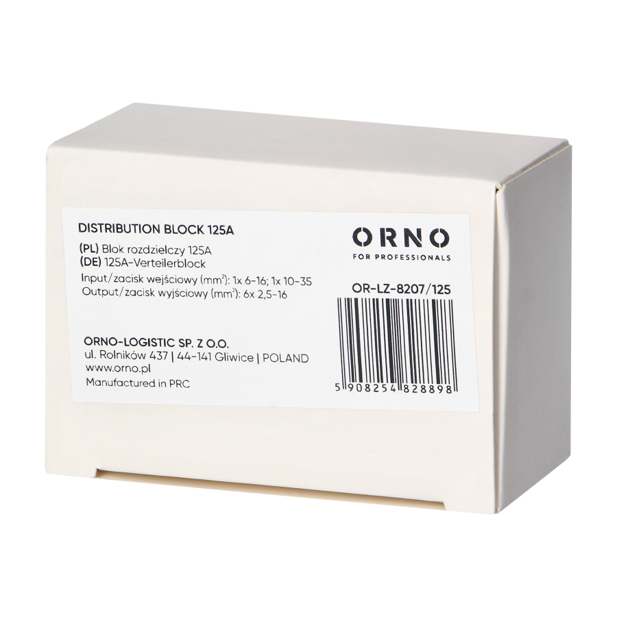Blok rozdzielczy 125A, zaciski wejściowe 1x16 i 1x35mm², zaciski wyjściowe 6x16mm²
